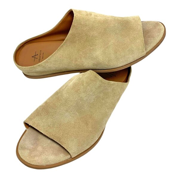 Aquatalia Anne Tan Suede Low Wedge Open Toe‎ Mules - Picture 6 of 12